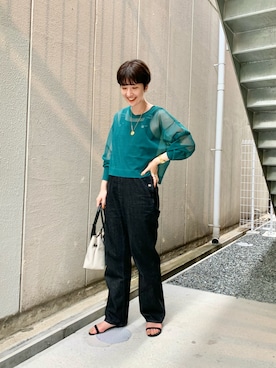 「シアーニット」｜「アイテム（オールインワン・サロペット）」を使った、GOTOU_171cmさん（レディース・171cm）の夏コーディネート