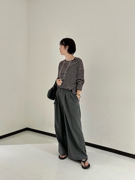 「SHENERY（シーナリー）のシアーボーダーロンT（Tシャツ/カットソー、ブラウン系）」を使った、GOTOU_171cmさん（レディース・172cm）の秋コーディネート