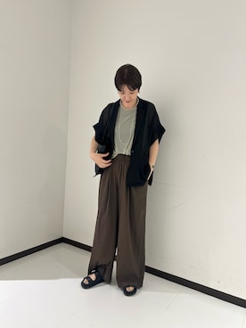 「SHENERY（シーナリー）の【ウォッシャブル】フレンチスリーブメッシュジャケット（テーラードジャケット、ブラック系）」を使った、GOTOU_171cmさん（レディース・172cm）の夏コーディネート