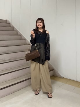 「LOUNGEDRESS（ラウンジドレス）の《追加予約決定！》レースプルオーバー　秋服（シャツ/ブラウス、ブラック系）」を使った、ld_ayakaさん（レディース・154cm）の秋コーディネート