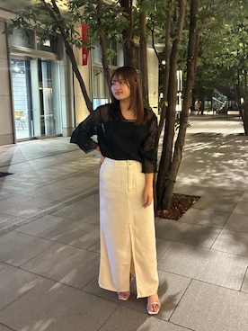 「LOUNGEDRESS（ラウンジドレス）の《追加予約決定！》レースプルオーバー　秋服（シャツ/ブラウス、ブラック系）」を使った、ld_ayakaさん（レディース・154cm）の秋コーディネート