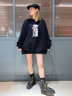 「エクストララージ」｜「アイテム（ハンチング/ベレー帽）」を使った、蛭田彩華さん（レディース・161cm）の冬コーディネート