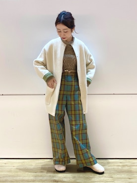 「仙台」｜「アイテム（ノーカラージャケット）」を使った、Meguさん（レディース・158cm）の秋コーディネート