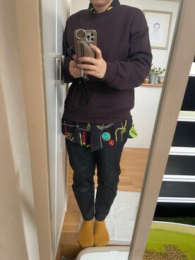 「GU（ジーユー）のアイテム（Sweatshirt、ブラウン系）」を使った、sakaimanaさん（レディース）の冬コーディネート