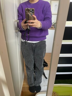 「UNIQLO（ユニクロ）のアイテム（Knitwear、パープル系）」を使った、sakaimanaさん（レディース）の冬コーディネート