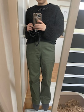 「ANGIE（アンジー）の起毛メッシュ編みショートニット（Knitwear、ブラック系）」を使った、sakaimanaさん（レディース）の秋コーディネート