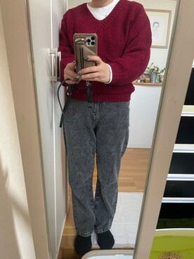 「UNIQLO（ユニクロ）のスーピマコットンクルーネックT（長袖） ＋EC（T Shirts、ホワイト系）」を使った、sakaimanaさん（レディース）の冬コーディネート