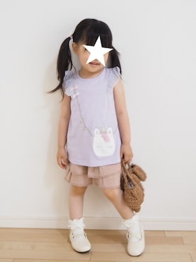 「apres les cours（アプレレクール）のアイテム（バレエシューズ）」を使った、aricco2416さん（キッズ・90cm）の夏コーディネート
