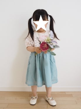 「apres les cours（アプレレクール）のアイテム（バレエシューズ）」を使った、aricco2416さん（キッズ・90cm）の夏コーディネート