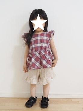 「マドラスチェック」｜「アイテム（チュニック）」を使った、aricco2416さん（キッズ・90cm）の夏コーディネート