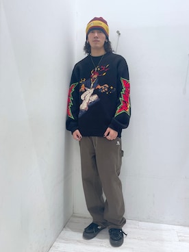 「エクストララージ」｜「アイテム（ニットキャップ/ビーニー）」を使った、菅原省吾さん（メンズ・172cm）の秋コーディネート