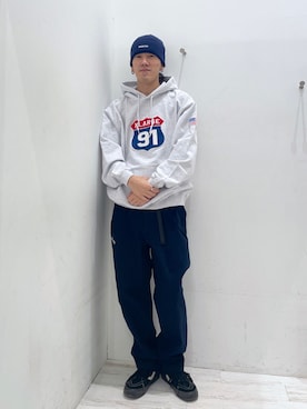 「エクストララージ」｜「アイテム（ニットキャップ/ビーニー）」を使った、菅原省吾さん（メンズ・172cm）の秋コーディネート