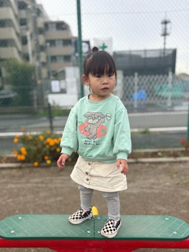 「アイテム（スリッポン）」を使った、miipuuuさん（キッズ・80cm）の秋コーディネート