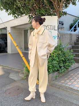 「オールホワイト」｜「アイテム（ブルゾン）」を使った、miyabiさん（レディース・160cm）の冬コーディネート