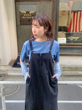 「ブルーコーデ」｜「アイテム（ジャンパースカート）」を使った、miyabiさん（レディース・160cm）の夏コーディネート