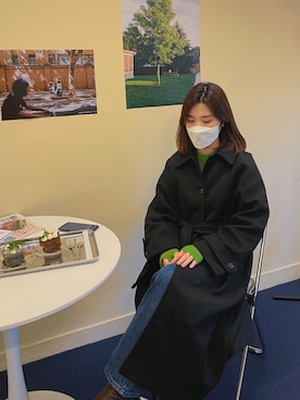 「カフェ」｜「アイテム（ダッフルコート）」を使った、by muni:r  staffさん（レディース・158cm）の冬コーディネート