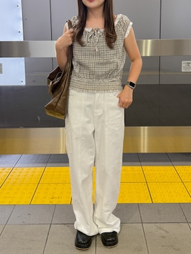 「アイテム（チノパンツ）」を使った、by muni:r  staffさん（レディース・158cm・20代）の夏コーディネート