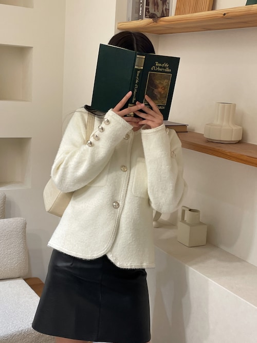 ノカラーブックルツイードボタンジャケット（ノーカラージャケット