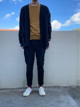 「GU（ジーユー）のアイテム（ノーカラージャケット）」を使った、TOMO さん（メンズ・178cm）の冬コーディネート