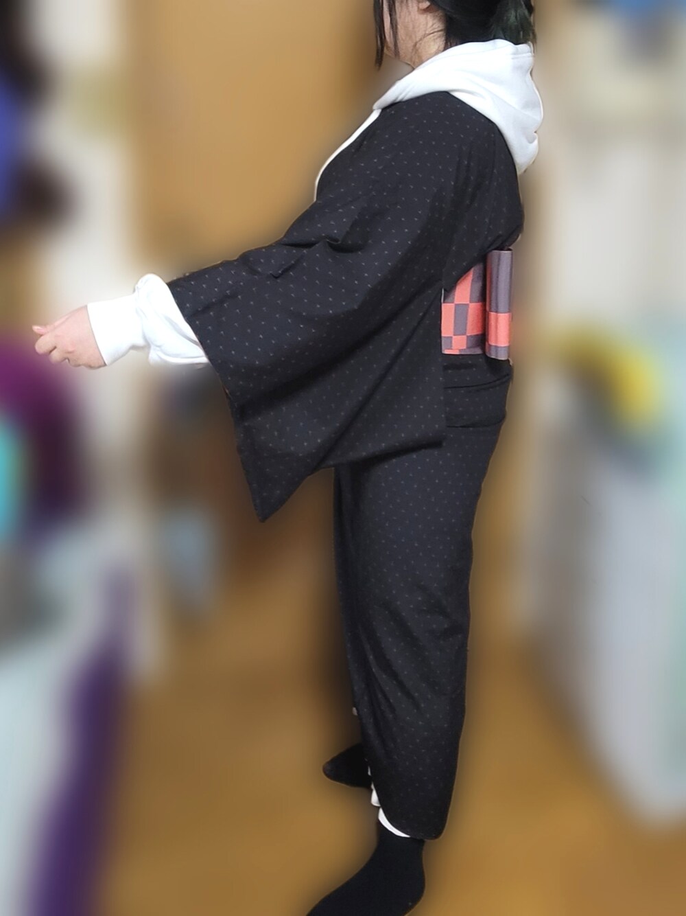 「和洋折衷、着物、着物コーデ、着物×パーカー、お出かけコーデ、冬コーデ、休日スタイル、着物女子、着物でお出掛け、低身長」｜「GUのアイテム（パーカー、ホワイト系）」を使った、NYANOさん（レディース・154cm）の冬コーディネートの1枚目の写真