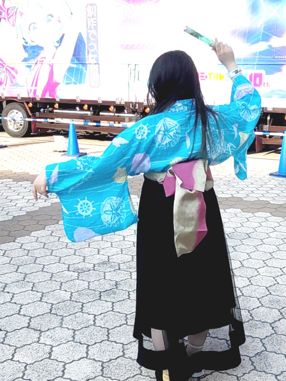 「マジカルミライ、浴衣コーデ、和洋折衷、初音ミク、ライブ参戦コーデ、和洋折衷コーデ、シースルースカート、半巾帯、夏コーデ、休日スタイル、休日コーデ、スカート、浴衣」｜「しまむらのアイテム（スカート、ブラック系）」を使った、NYANOさん（レディース・154cm）の秋コーディネートの1枚目の写真