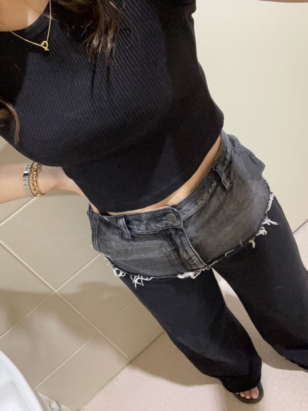 Ameri（アメリ）の「DENIM SWEAT DOCKING WIDE PANTS