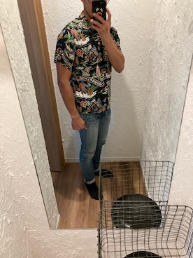 「KAPITAL（キャピタル）のアイテム（デニムパンツ、ブルー系）」を使った、髭メガネさん（メンズ・175cm）の夏コーディネート