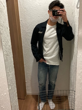 「KAPITAL（キャピタル）のアイテム（デニムパンツ、ブルー系）」を使った、髭メガネさん（メンズ・175cm）の秋コーディネート