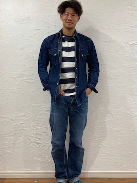 「FREEWHEELERS（フリーホイーラーズ）のアイテム（パンツ）」を使った、髭メガネさん（メンズ・175cm）の秋コーディネート