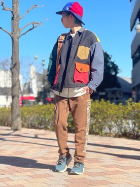 「ハンティングジャケット」｜「アイテム（スウェットパンツ）」を使った、JPさん（メンズ・170cm）の冬コーディネート