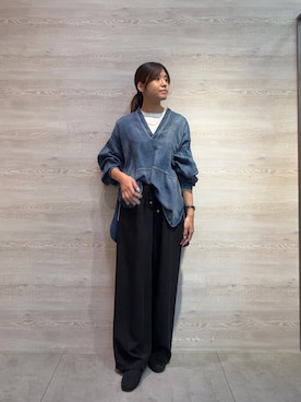 「Jena espace merveilleux(ジェナ エスパスメルヴェイユ)の〈8/15インスタライブご紹介アイテム〉ダブルクロスパンツ(その他パンツ、ブラック系)」を使った、ゆづきさん(レディース・168cm)の秋コーディネート