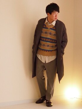 「EMMA  CLOTHES」｜「アイテム（チェスターコート）」を使った、Hanbeさん（メンズ・168cm）の冬コーディネート