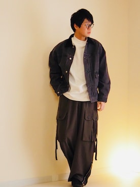 「PUMA」｜「アイテム（デニムジャケット）」を使った、Hanbeさん（メンズ・168cm）の冬コーディネート