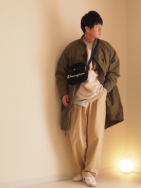 「Champion（チャンピオン）のアイテム（バッグ）」を使った、Hanbeさん（メンズ・168cm）の冬コーディネート