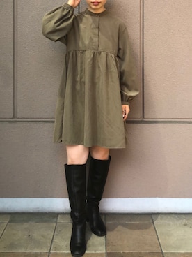 「ブラウンワンピース」｜板さん（レディース・156cm）の秋コーディネート