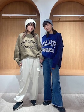 「アイテム（ニットキャップ/ビーニー、グレー系）」を使った、miyume.さん（レディース・158cm）の冬コーディネート