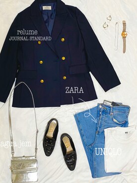 「JOURNAL STANDARD relume（ジャーナルスタンダード　レリューム）の●T/Wギャバネイビーブレザー◆（テーラードジャケット）」を使った、beeeeeiさん（レディース・159cm）の秋コーディネート