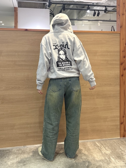 FACE PATCH AND LOGO ZIP UP SWEAT HOODIE（パーカー）｜X-girl