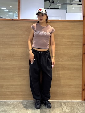 「X-girl（エックスガール）のX-girl | HOT STUFF TRUCKER CAP（キャップ、ブラック系）」を使った、ICHIGOさん（レディース・165cm）の夏コーディネート
