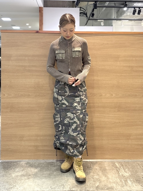 セール】FADED WOVEN MIX ZIP UP KNIT TOP（ニット/セーター）｜X-girl