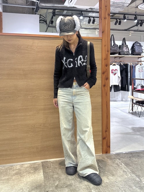 LOGO JACQUARD ZIP UP SHAGGY KNIT TOP（ニット/セーター）｜X-girl