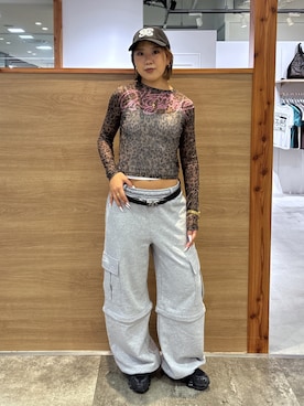 「X-girl（エックスガール）のXG EMBLEM FADED FAUX LEATHER 6PANEL CAP（キャップ、ブラック系）」を使った、ICHIGOさん（レディース・165cm）の夏コーディネート