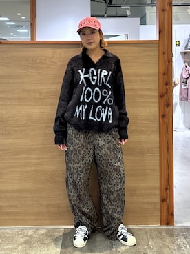 「X-girl（エックスガール）のCONTRAST STITCH 5PANEL CAP（キャップ、レッド系）」を使った、ICHIGOさん（レディース・165cm）の秋コーディネート