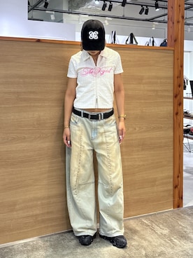 「X-girl（エックスガール）のXG EMBLEM FADED FAUX LEATHER 6PANEL CAP（キャップ、ブラック系）」を使った、ICHIGOさん（レディース・165cm）の夏コーディネート