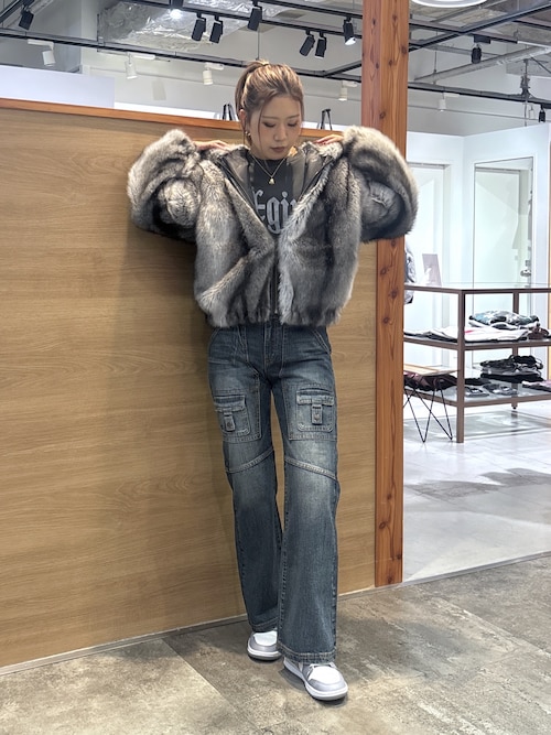 LOGO PATCHED FAUX FUR HOODED JACKET（ブルゾン）｜X-girl（エックス