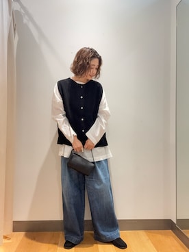「かぐれ（カグレ）のコットンラミーワイドプルオーバー（シャツ/ブラウス、ホワイト系）」を使った、ばやさん（レディース・160cm）の秋コーディネート