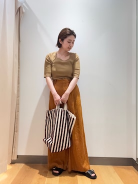 「URBAN RESEARCH（アーバンリサーチ）の5分袖リブカットソー（Tシャツ/カットソー、イエロー系）」を使った、ばやさん（レディース・160cm）の春コーディネート