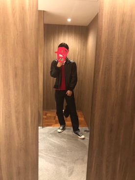 「アイテム（ライダースジャケット）」を使った、peninoriさん（メンズ・180cm・10代）の冬コーディネート