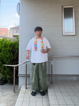 「アイテム（カーゴパンツ）」を使った、都会のアーミーさん（メンズ・174cm）の夏コーディネート