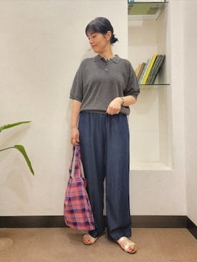「アイテム（ポロシャツ）」を使った、浪口　絵美さん（レディース・164cm）の夏コーディネート